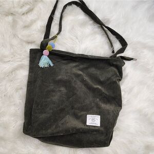 Kalidi fancy Forest green corduroy medium tote bag purse